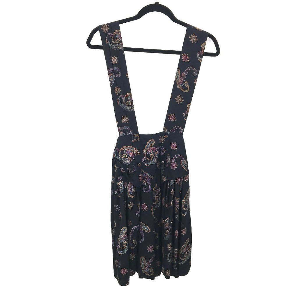 vintage 80s 90s high waist overall suspender gaucho shorts black paisley 11 12